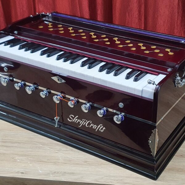 Shriji Harmonium 3.5 Octave Extra Height, 9 Stopper, Coupler, Bass-Male Reed, 440Hz and 432Hz, with Gig Bag (Brown)