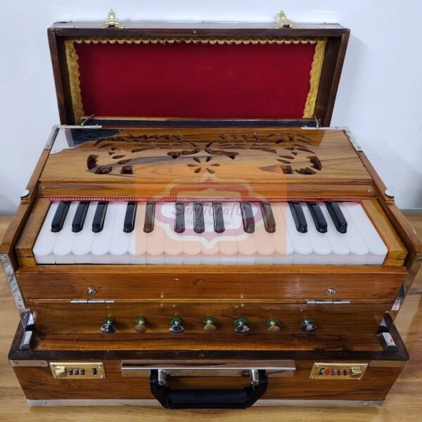 Shriji Crafts Portable Harmonium 2.5 Octave, 7 Stop, Khadi Kangi, 2 Reed Set, Bass-Male, 32 Keys, Teak Wood, with Bag