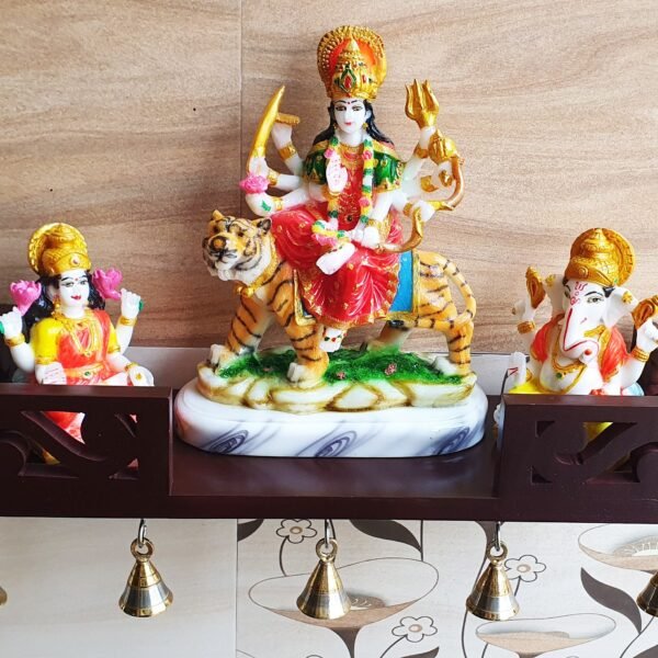 Shriji temples Wooden Home Temple MDF Temple Pooja Mandir Pooja Temple (18" x 6" x 3" Brown) with 5 Brass Bells for more attraction