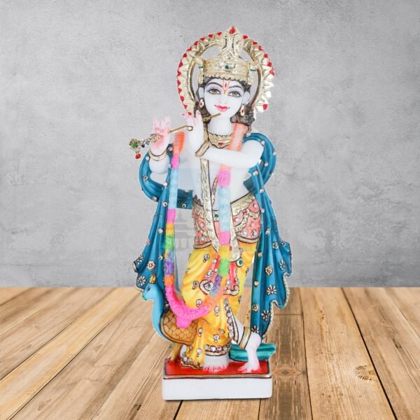 Shriji Temples Krishna Statue in Pure Makrana Marble, Krishna Idol, Krishna Bhagwan Home Temple Mandir Puja Idol, Garden Decor Sculpture