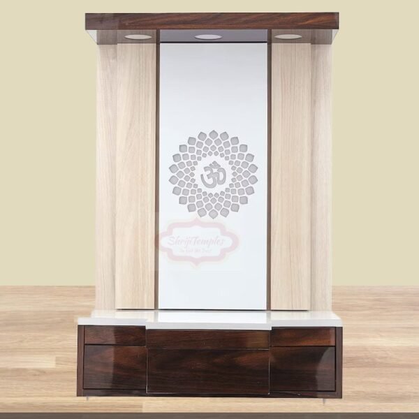 Shriji Temples Customized Wooden temple with LED Light for Home and Office Puja Mandir Wall Hanging & Table Top White Mandir MADE in INDIA
