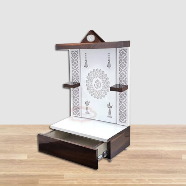 Shriji Temples Customized Wooden temple with LED Light for Home and Office Puja Mandir Wall Hanging & Table Top White Mandir MADE in INDIA