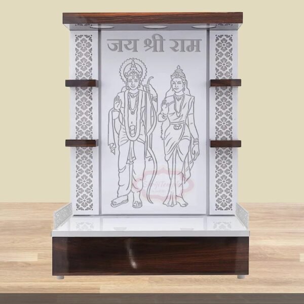 Shriji Temples Customized Wooden temple with LED Light for Home and Office Puja Mandir Wall Hanging & Table Top White Mandir MADE in INDIA