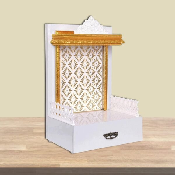 Shriji Temples Customized Wooden temple with LED Light for Home and Office Puja Mandir Wall Hanging & Table Top White Mandir MADE in INDIA