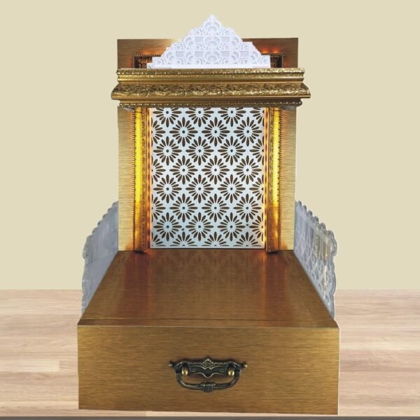 Shriji Temples Customized Wooden temple with LED Light for Home and Office Puja Mandir Wall Hanging & Table Top White Mandir MADE in INDIA