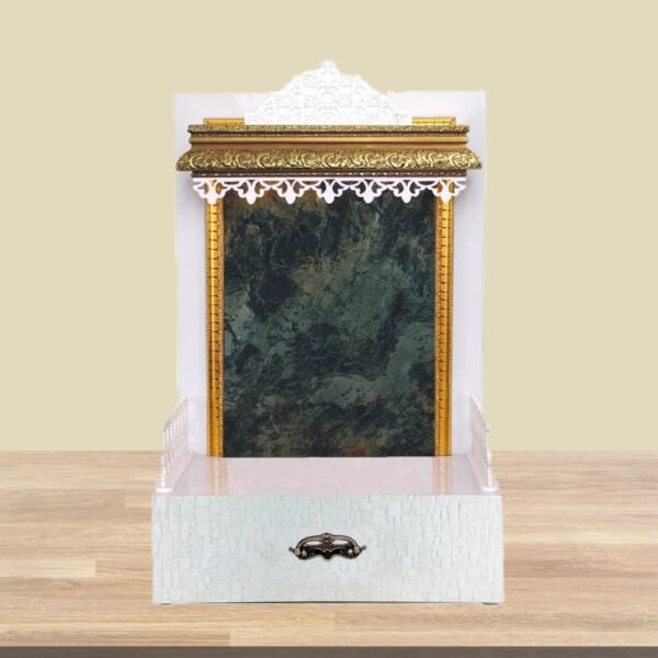 Shriji Temples Customized Wooden temple with LED Light for Home and Office Puja Mandir Wall Hanging & Table Top White Mandir MADE in INDIA