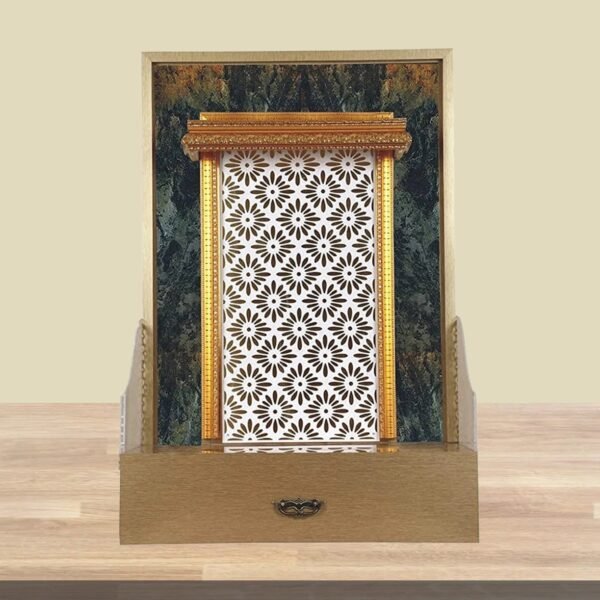 Shriji Temples Customized Wooden temple with LED Light for Home and Office Puja Mandir Wall Hanging & Table Top White Mandir MADE in INDIA
