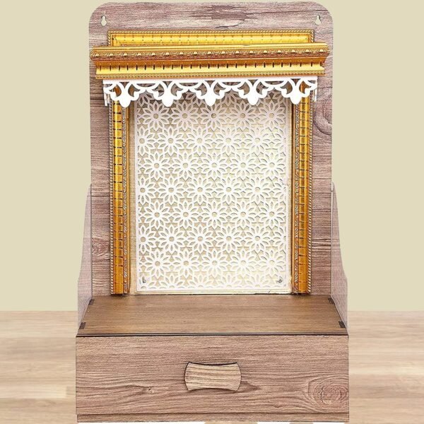 Shriji Temples Customized Wooden temple with LED Light for Home and Office Puja Mandir Wall Hanging & Table Top White Mandir MADE in INDIA