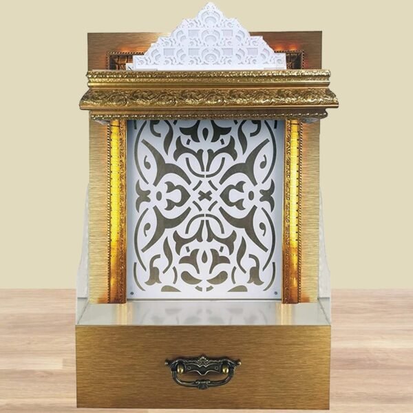 Shriji Temples Customized Wooden temple with LED Light for Home and Office Puja Mandir Wall Hanging & Table Top White Mandir MADE in INDIA