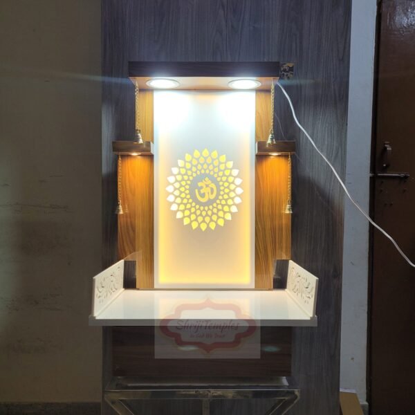 Shriji Temples Customized Wooden temple with LED Light for Home and Office Puja Mandir Wall Hanging & Table Top White Mandir MADE in INDIA