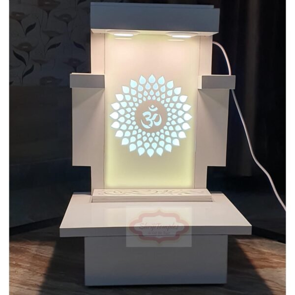 Shriji Customized Handmade Wood White Temple with LED Light for Home and Office Pooja Chowki Puja Mandir Wall Hanging Table Top Home Mandir
