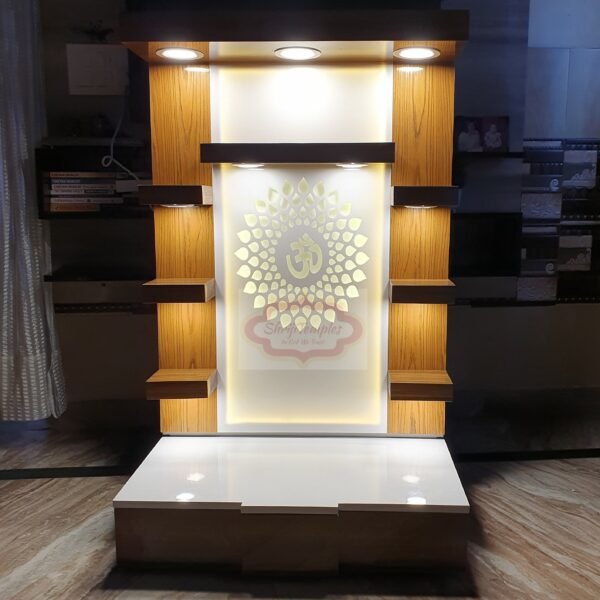 Shriji Temples Customized Wooden temple with LED Light for Home and Office Puja Mandir Wall Hanging & Table Top White Mandir MADE in INDIA