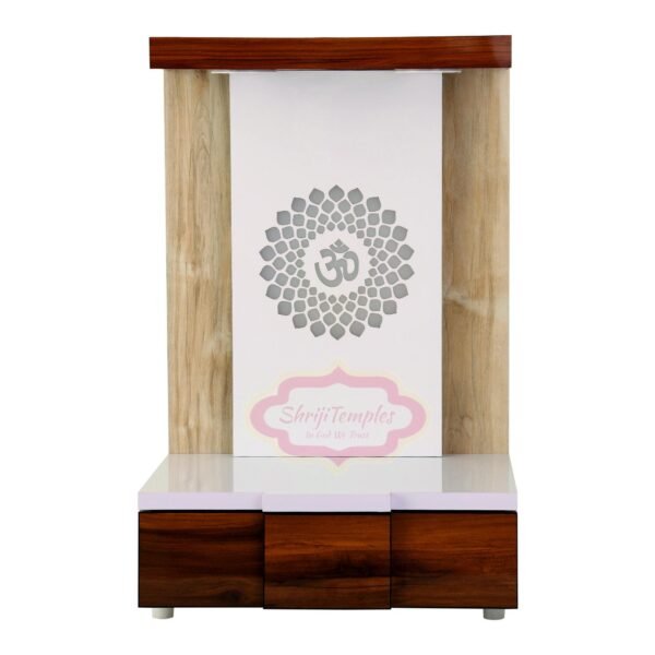 Shriji Temples Customized Wooden temple with LED Light for Home and Office Puja Mandir Wall Hanging & Table Top White Mandir MADE in INDIA