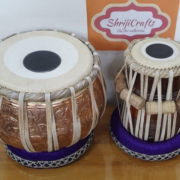 Shriji Professional Tabla Set with Copper Bayan and Dayan, Percussion Instrument with Carry Bag and Cushion