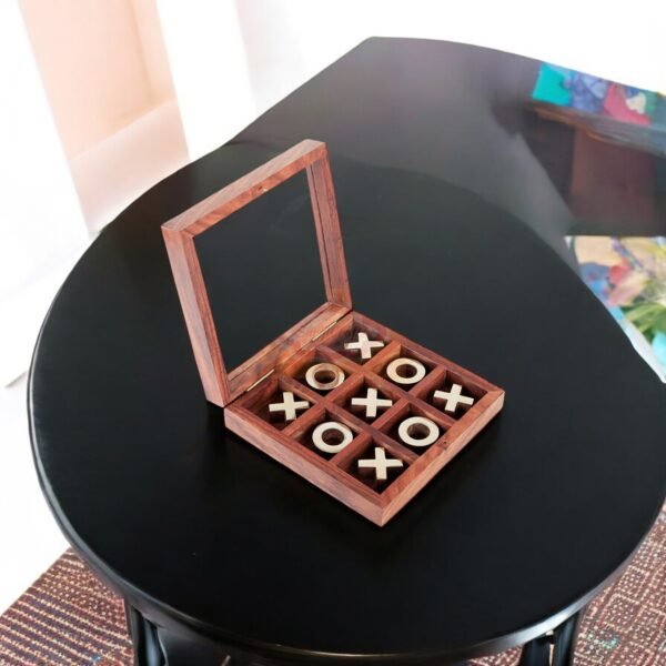 ShrijiCrafts Tic Tac Toe Set – Wooden Box with Glass Lid