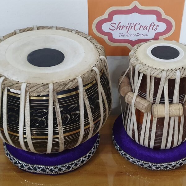 Shriji Indian Tabla Set with Brass Bayan, Sheesham Dayan Bag Hammer Cushions Cover Indian Drums