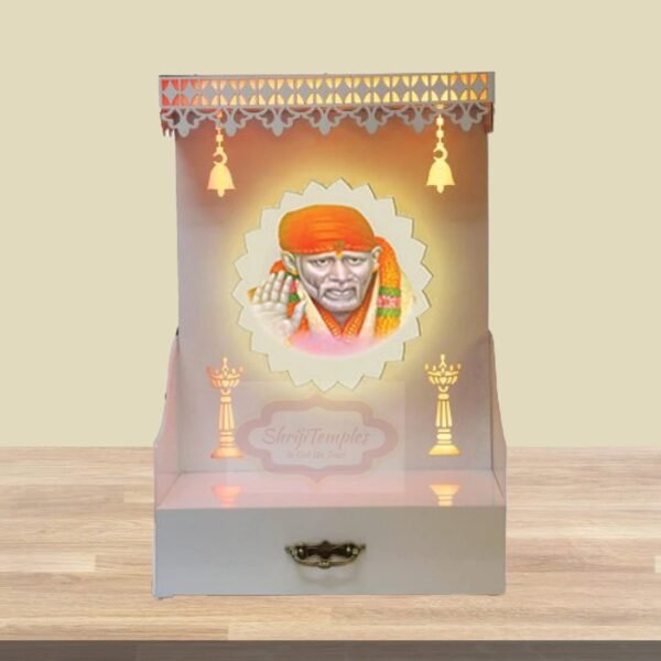 Shriji Temples Customized Wooden temple with LED Light for Home and Office Puja Mandir Wall Hanging & Table Top White Mandir MADE in INDIA