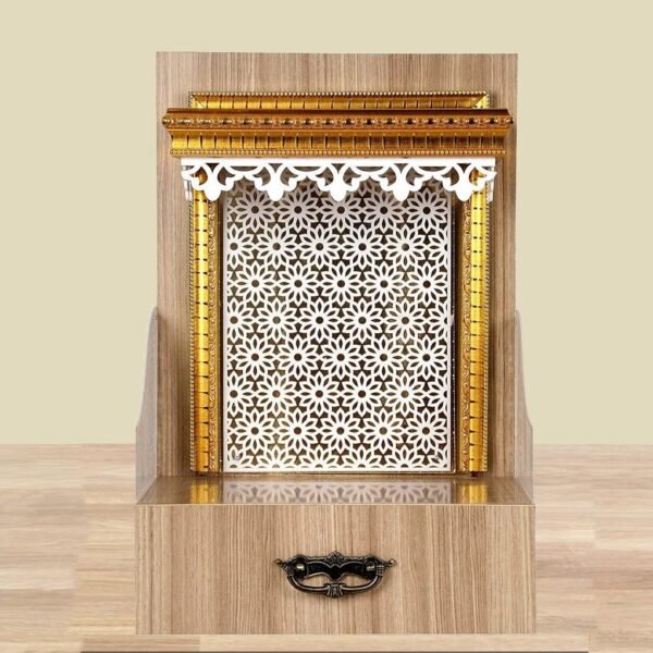 Shriji Temples Customized Wooden temple with LED Light for Home and Office Puja Mandir Wall Hanging & Table Top White Mandir MADE in INDIA