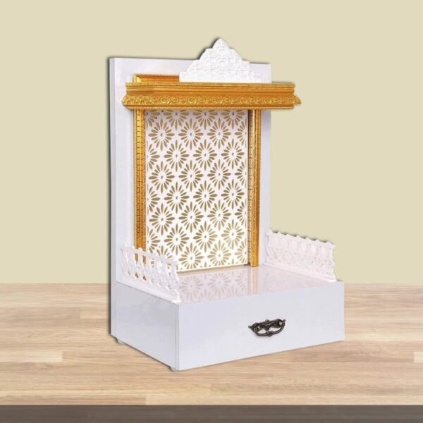 Shriji Temples Customized Wooden temple with LED Light for Home and Office Puja Mandir Wall Hanging & Table Top White Mandir MADE in INDIA
