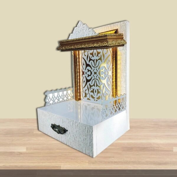 Shriji Temples Customized Wooden temple with LED Light for Home and Office Puja Mandir Wall Hanging & Table Top White Mandir MADE in INDIA