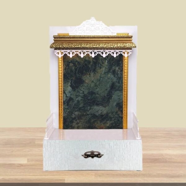 Shriji Customized Wooden Temple with LED Light White Puja Mandir for Home & Office Wall Hanging & Table Top