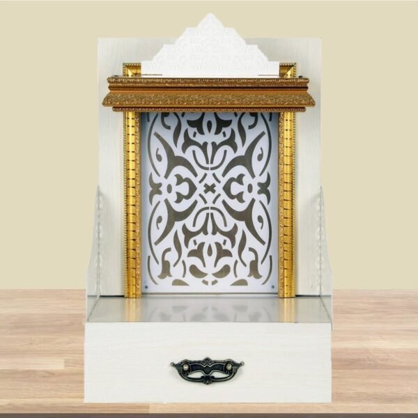 Shriji Temples Customized Wooden temple with LED Light for Home and Office Puja Mandir Wall Hanging & Table Top White Mandir MADE in INDIA