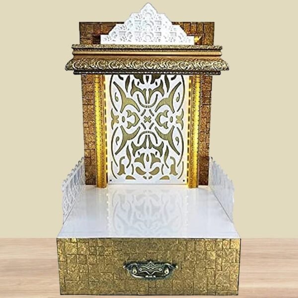 Shriji Temples Customized Wooden temple with LED Light for Home and Office Puja Mandir Wall Hanging & Table Top White Mandir MADE in INDIA