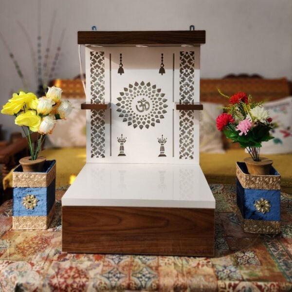 Shriji Temples Wooden Temple with LED Light for Home Office Wall Hanging & Tabletop Puja Mandir – Handcrafted in India