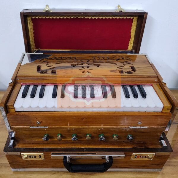 Shriji Crafts Portable Harmonium 2.5 Octave, 7 Stop, Khadi Kangi, 2 Reed Set, Bass-Male, 32 Keys, Teak Wood, with Bag