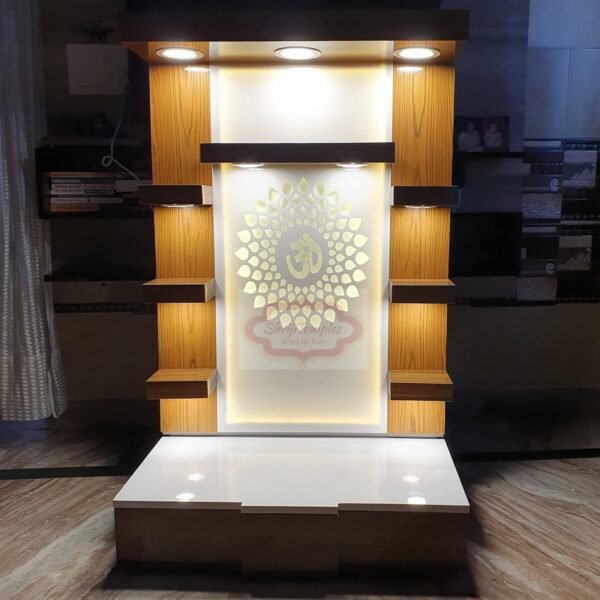 Shriji Temples Wooden Temple with LED Light for Home Office Wall Hanging & Tabletop Puja Mandir – Handcrafted in India