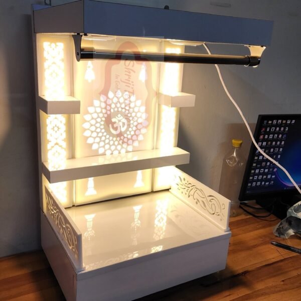 Shriji Temples Wooden temple with LED Light for Home and Office Puja Mandir Wall Hanging & Table Top With Curtains MADE in INDIA