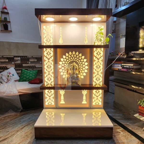 Shriji Temples Wooden Temple with LED Light for Home Office Wall Hanging & Tabletop Puja Mandir – Handcrafted in India
