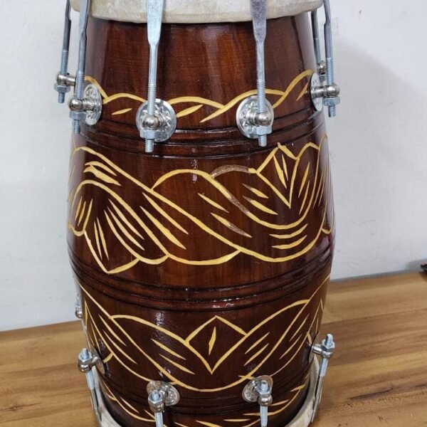 Shriji Handmade Dholak Mango Wood Bolt & Rope Tuned with Special Skin, Bag & Spinner for Professional Use